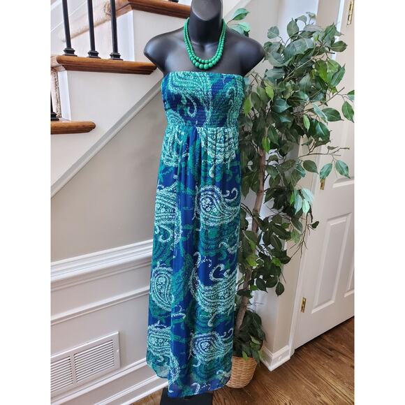 Old Navy Women's Blue & Green Polyester Off The Shoulder Long Maxi Dress Size S - Picture 12 of 14